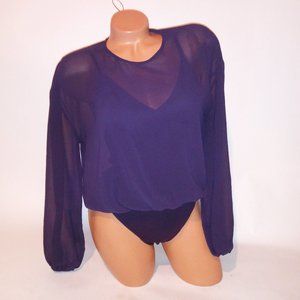Aritzia Wilfred Blouse One Piece Bodysuit Small Purple Sheer Pull On Solid Long